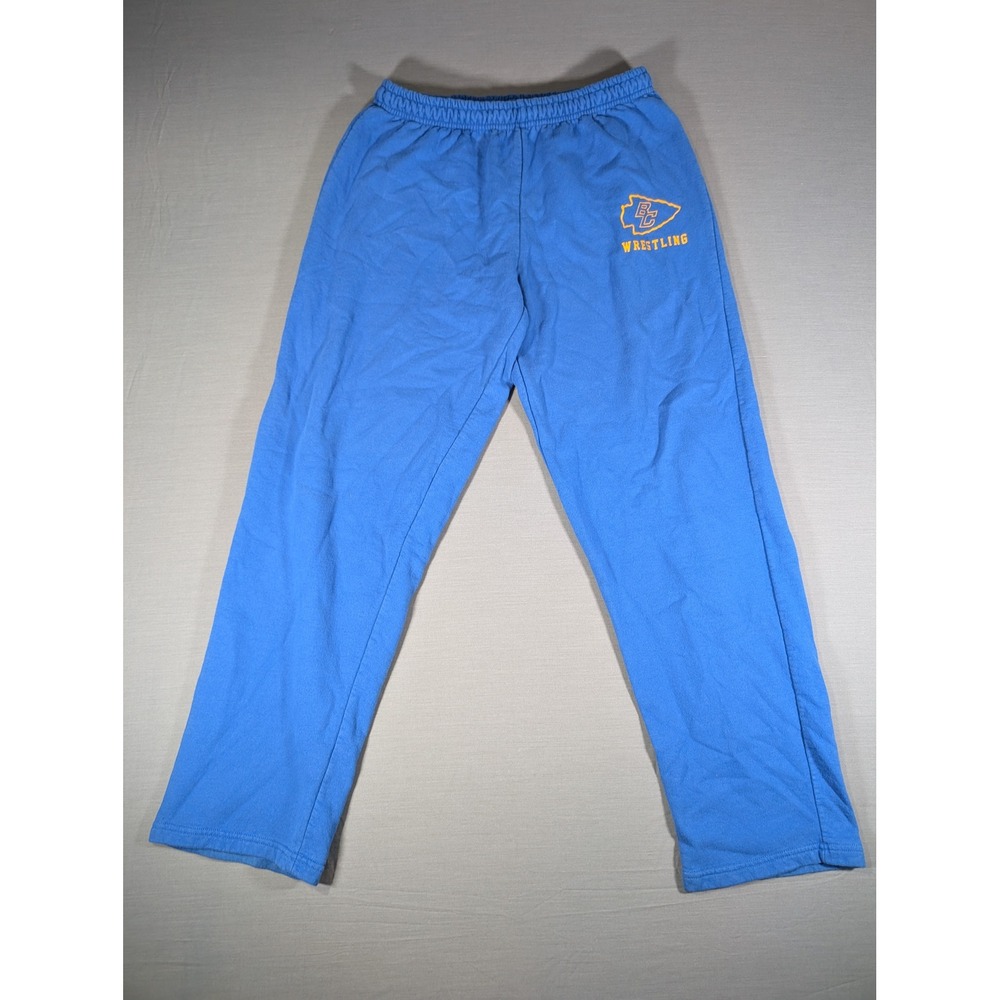 Gildan Heavy Blend BC Wrestling Sweatpants Blue XL Graphic Joggers Open Hem